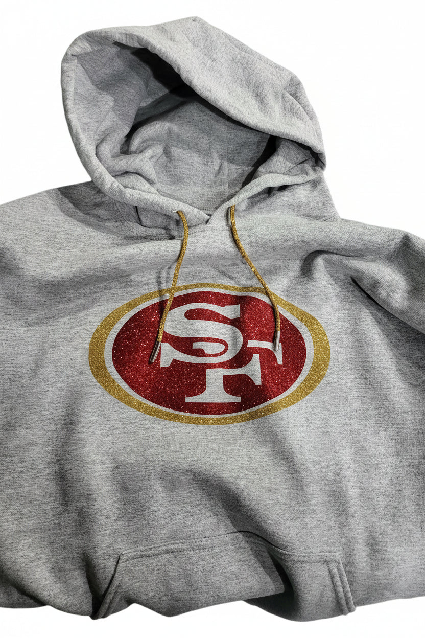 San Francisco 49ers Glitter Hoodie – Red & Gold Sparkle SF Pullover