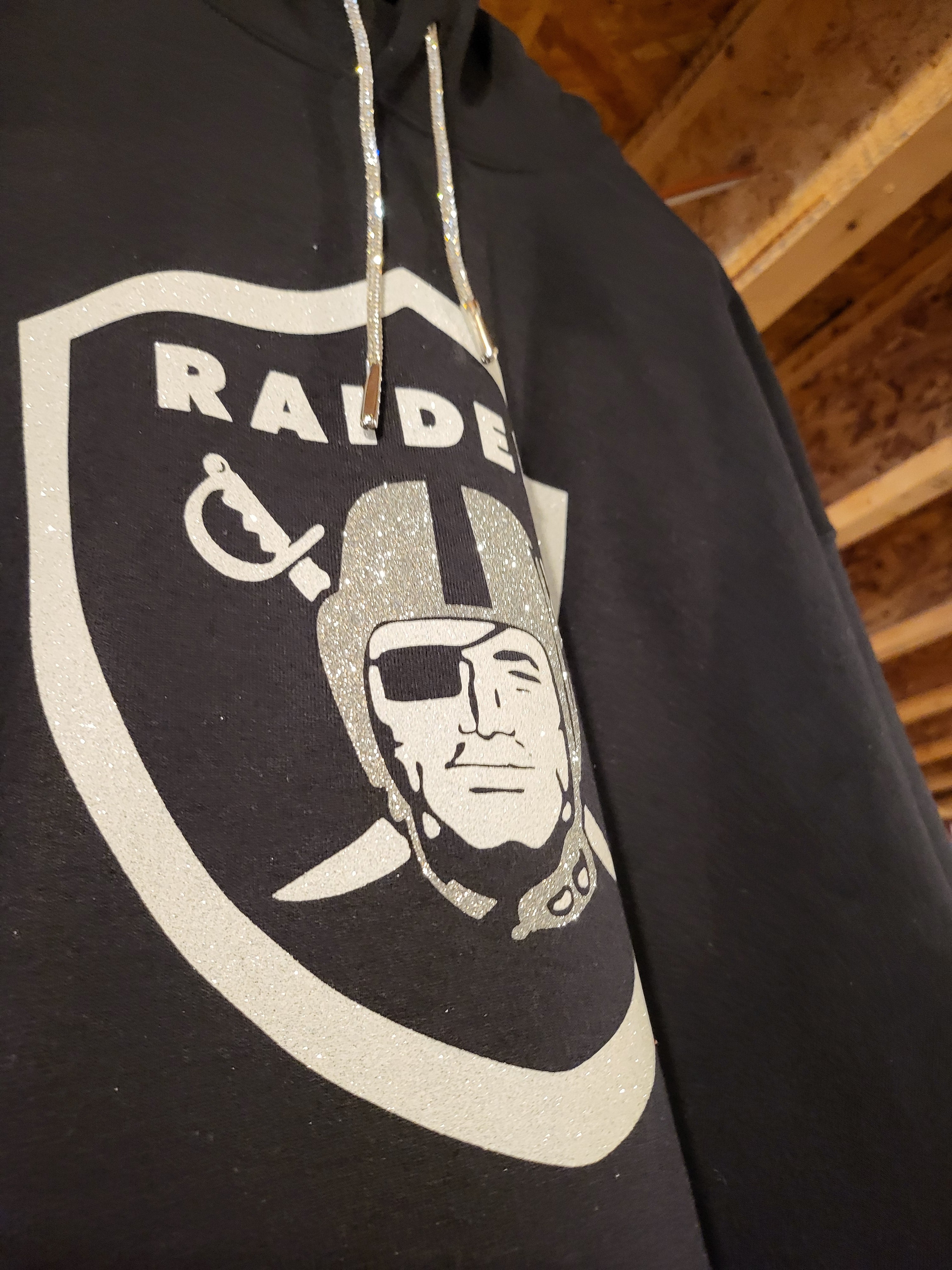 Silver Glitter Las Vegas Raiders Hoodie – Bling Logo Pullover Sweatshirt