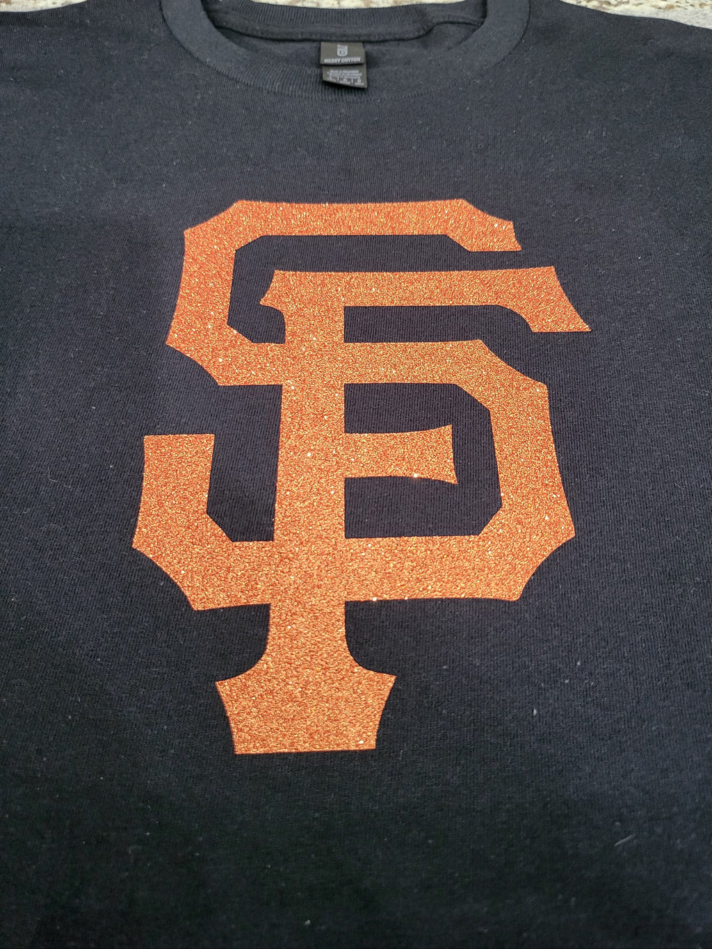 San Francisco Giants Glitter Logo T-Shirt – Black Sparkle SF Fan Tee - BLACK