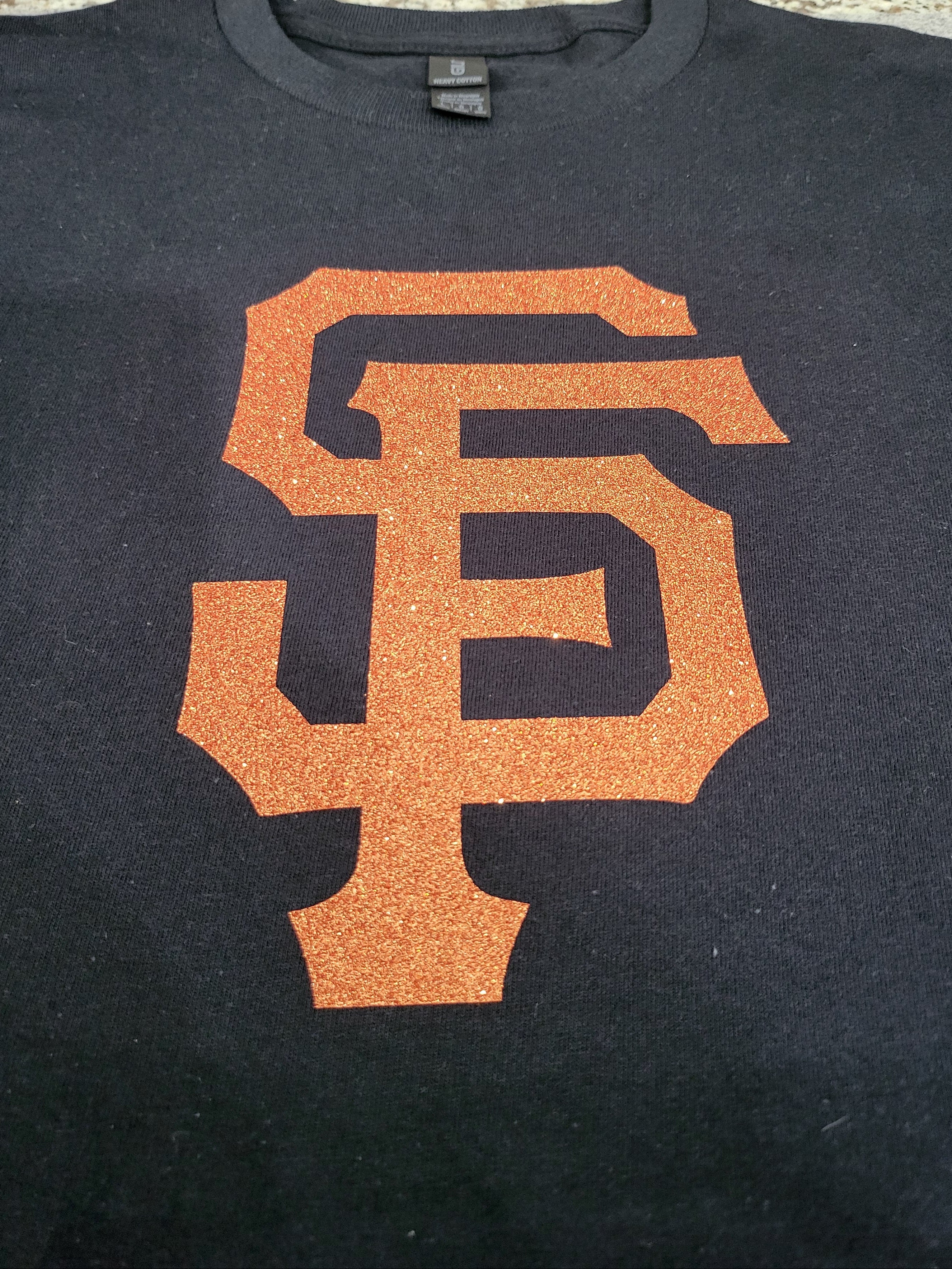 San Francisco Giants Glitter Logo T-Shirt – Black Sparkle SF Fan Tee - BLACK