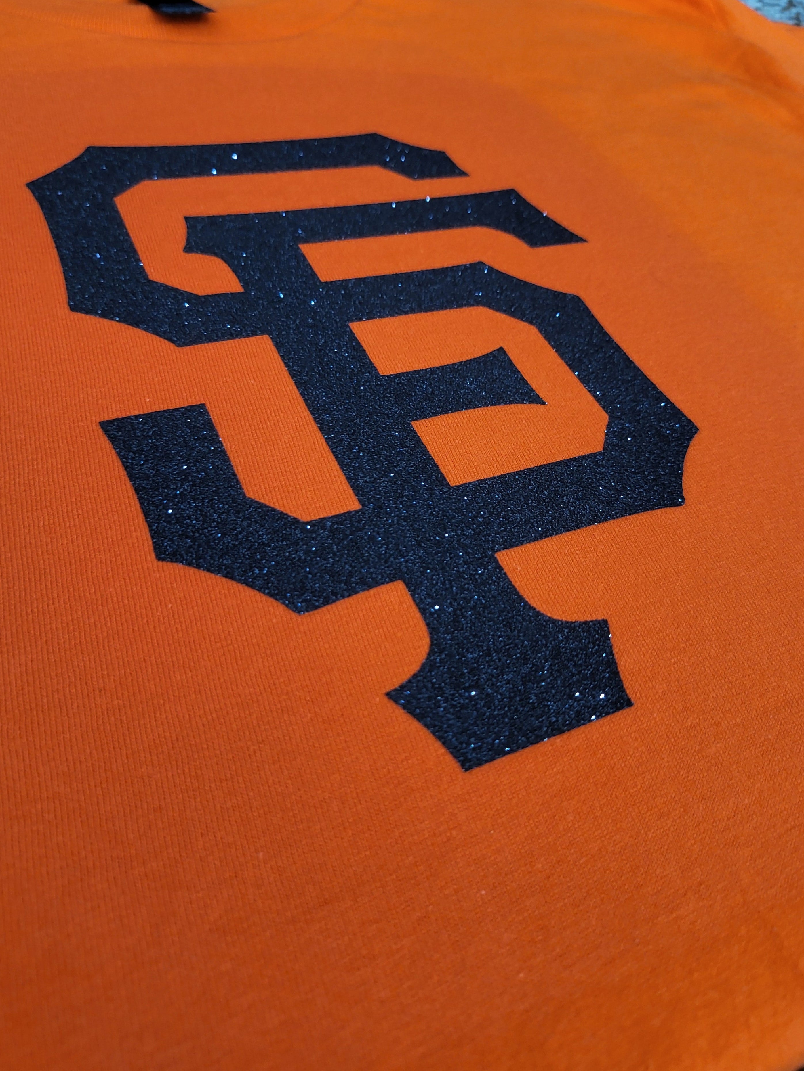 San Francisco Giants Glitter Logo T-Shirt – Sparkle SF Fan Tee-ORANGE