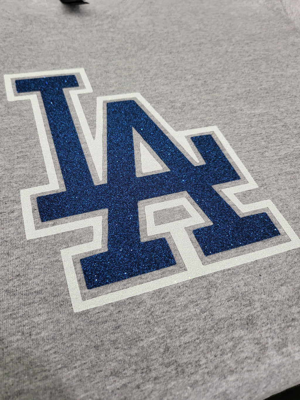 Los Angeles Dodgers Glitter LA T-Shirt – Blue Sparkle Baseball Fan Tee