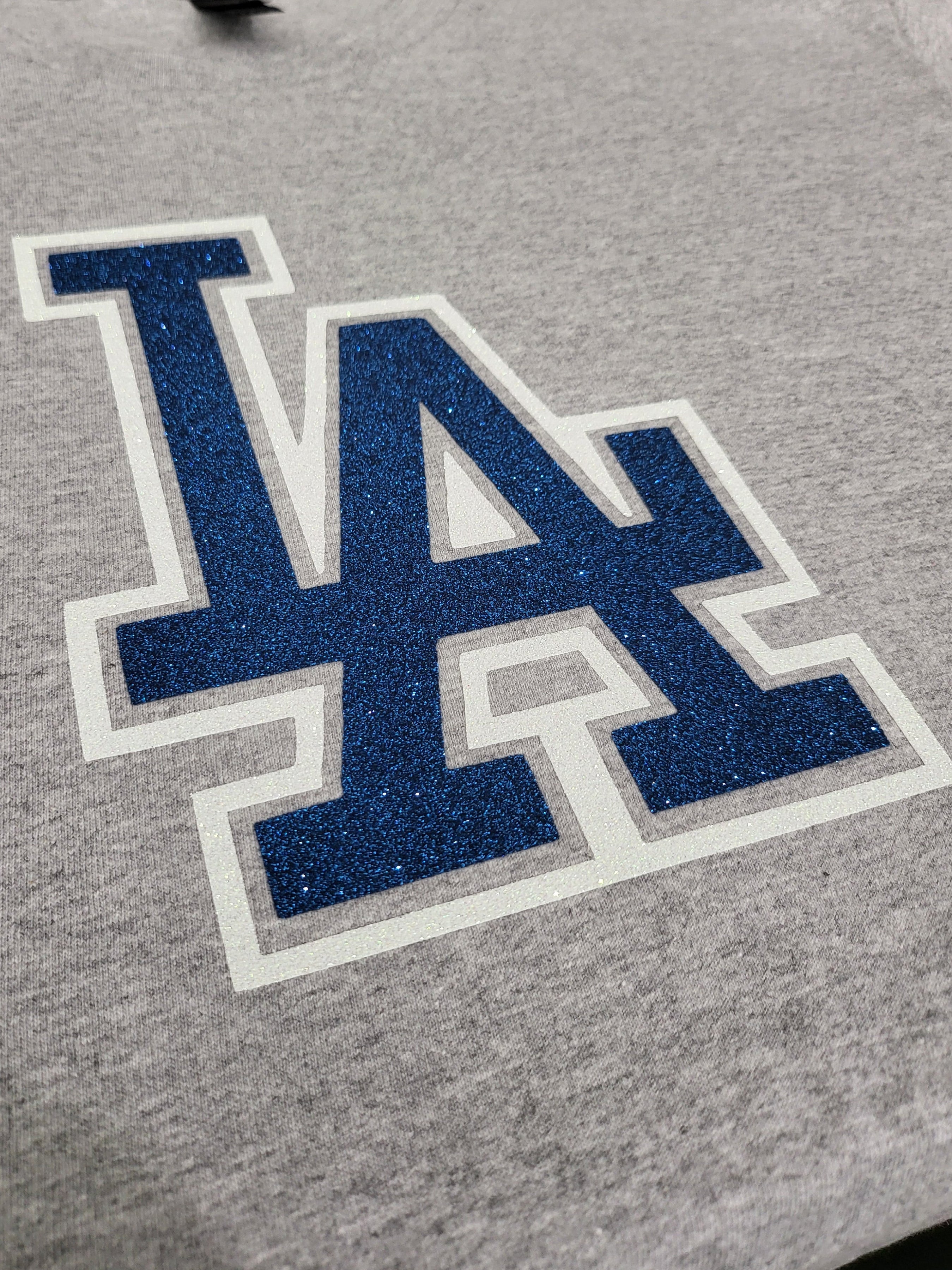 Los Angeles Dodgers Glitter LA T-Shirt – Blue Sparkle Baseball Fan Tee