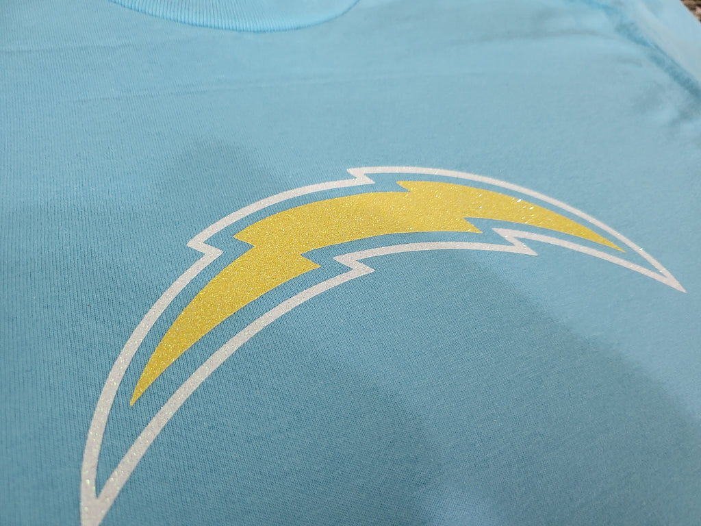 Los Angeles Chargers Glitter Bolt T-Shirt – Powder Blue Sparkle Fan Tee