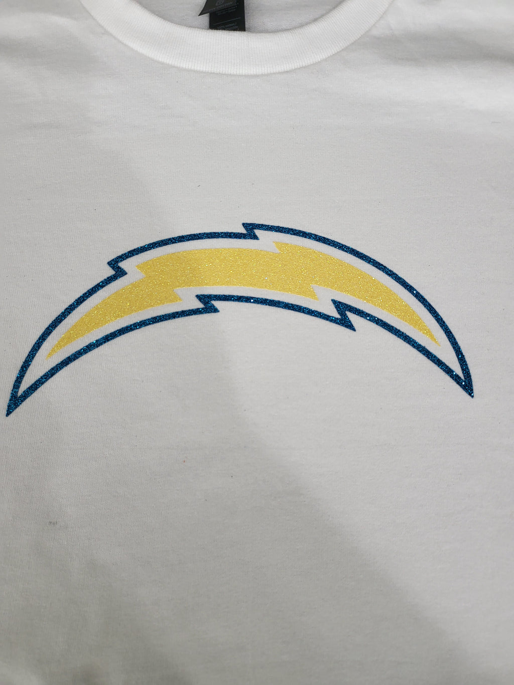 Los Angeles Chargers Glitter Bolt White T-Shirt – Sparkle Football Fan Tee