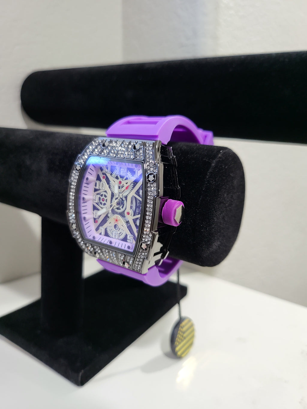 AJ Brand Purple Iced-Out Watch – Luxury Silicone Strap Fashion Timepiece