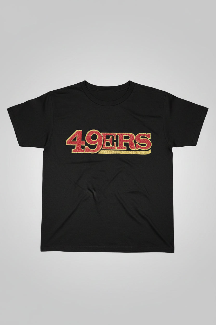 San Francisco 49ers Glitter T-Shirt – Red & Gold Sparkle Fan Tee