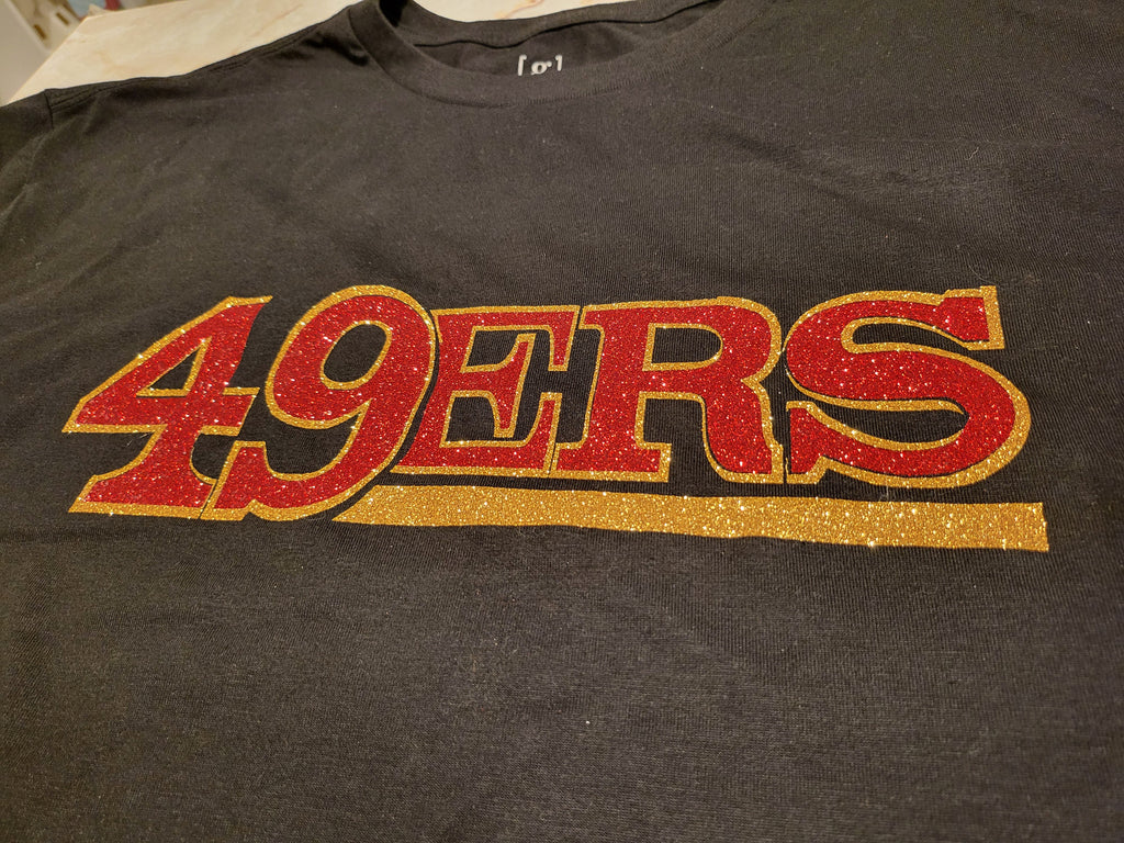 San Francisco 49ers Glitter T-Shirt – Red & Gold Sparkle Fan Tee