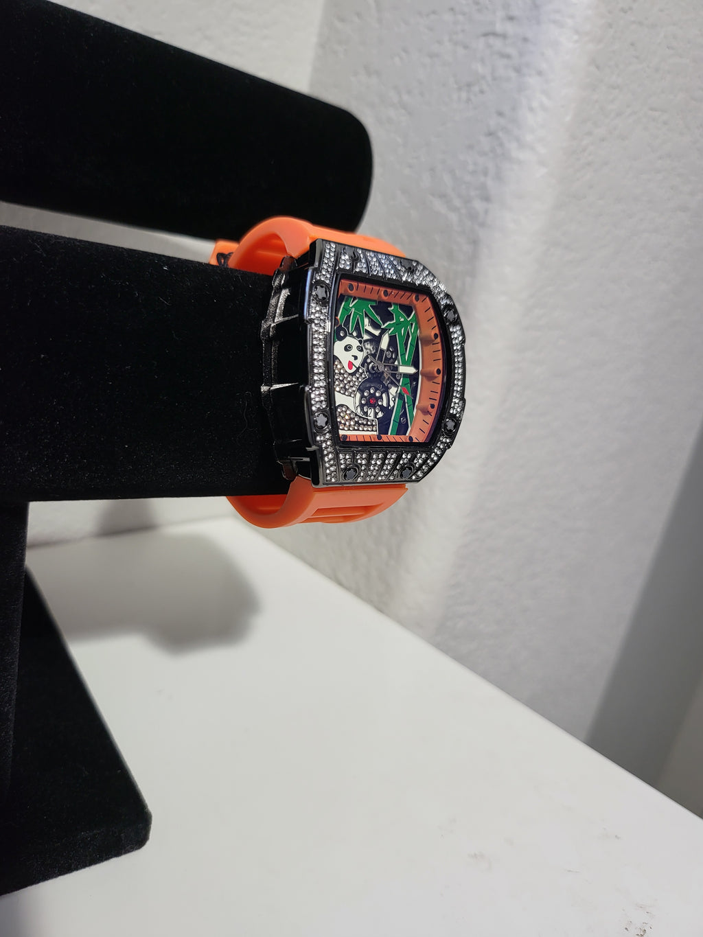 AJ Brand Panda Iced-Out Watch – Orange Silicone Luxury Fashion Watch