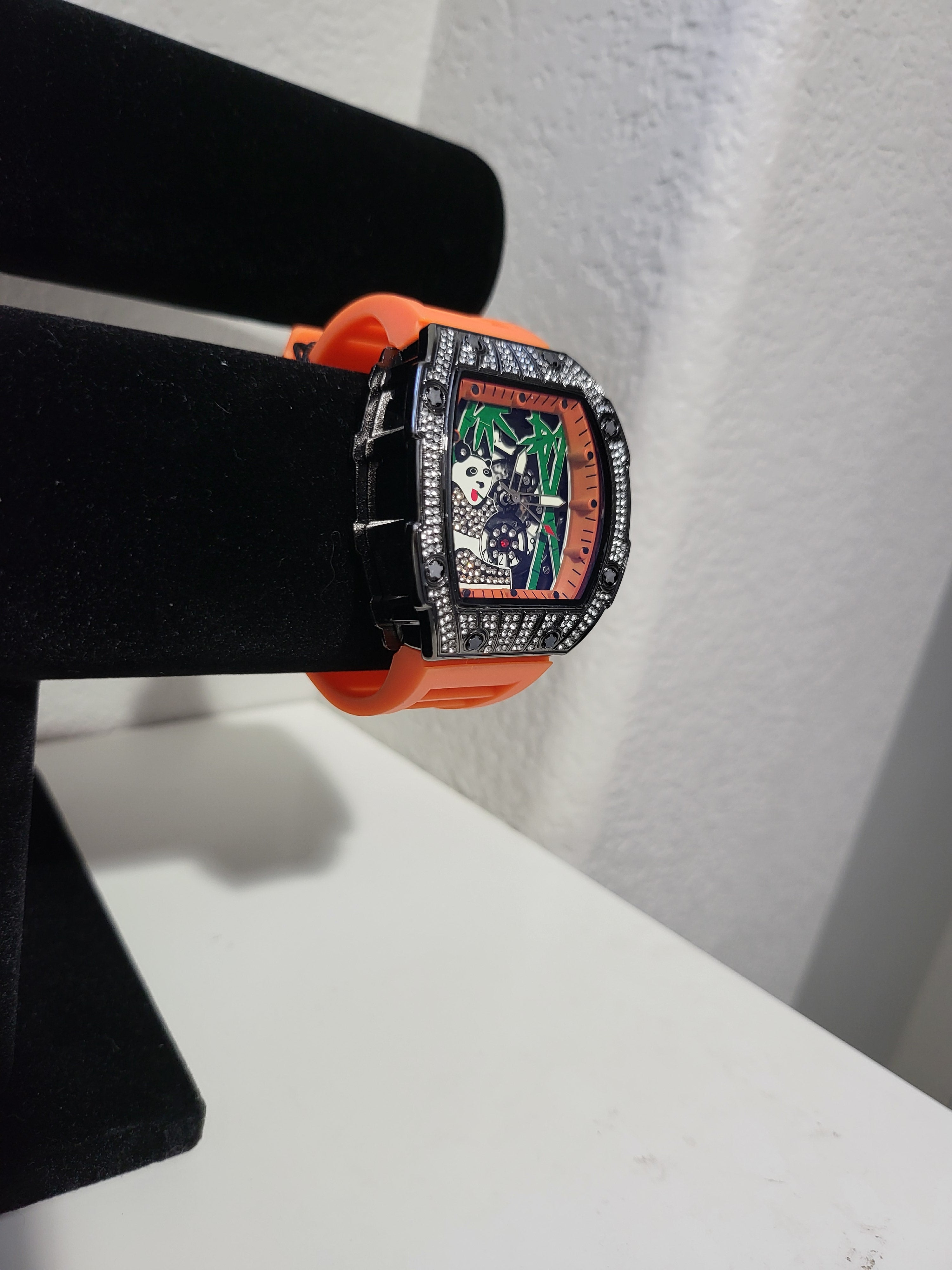 AJ Brand Panda Iced-Out Watch – Orange Silicone Luxury Fashion Watch