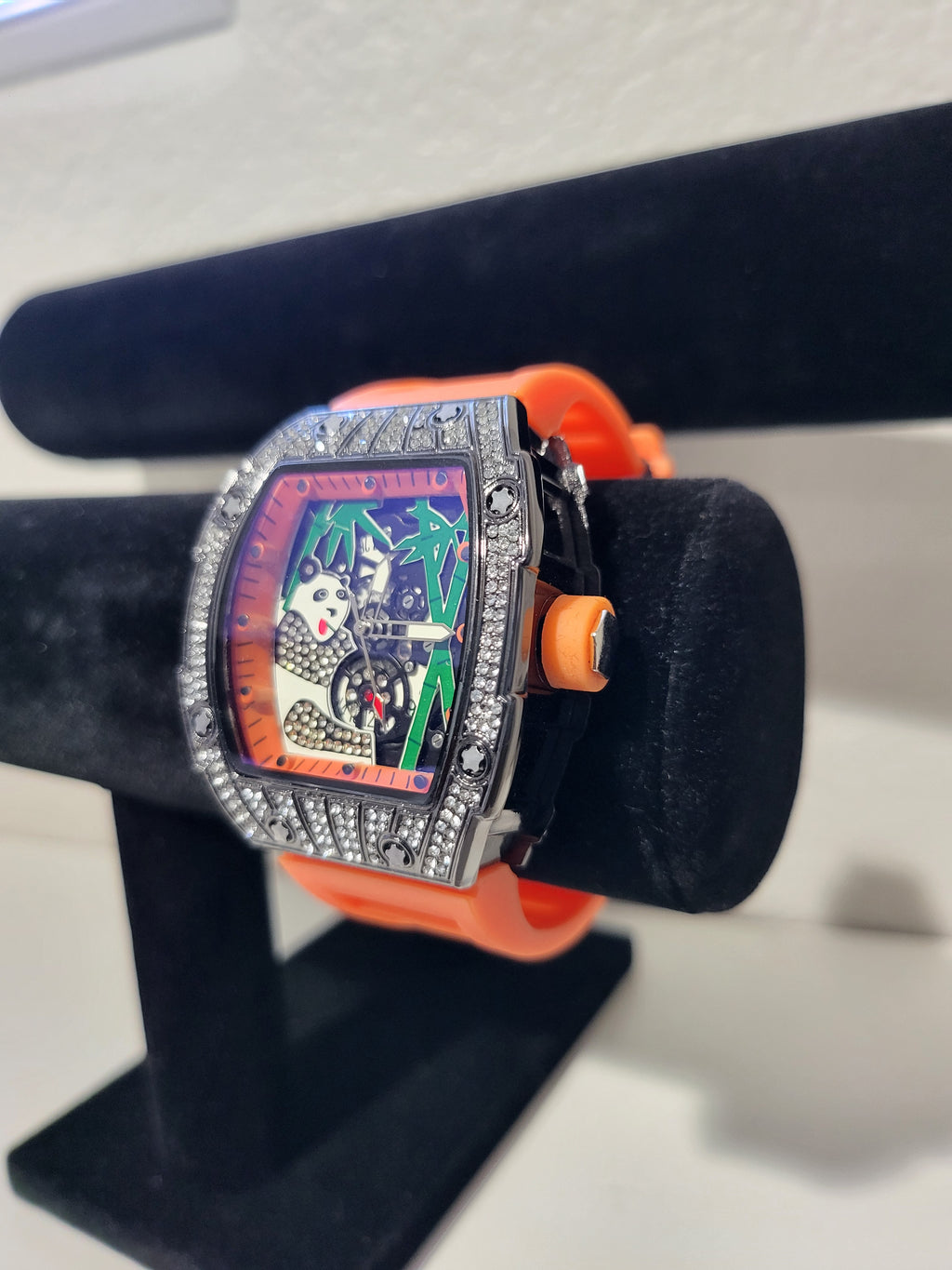 AJ Brand Panda Iced-Out Watch – Orange Silicone Luxury Fashion Watch