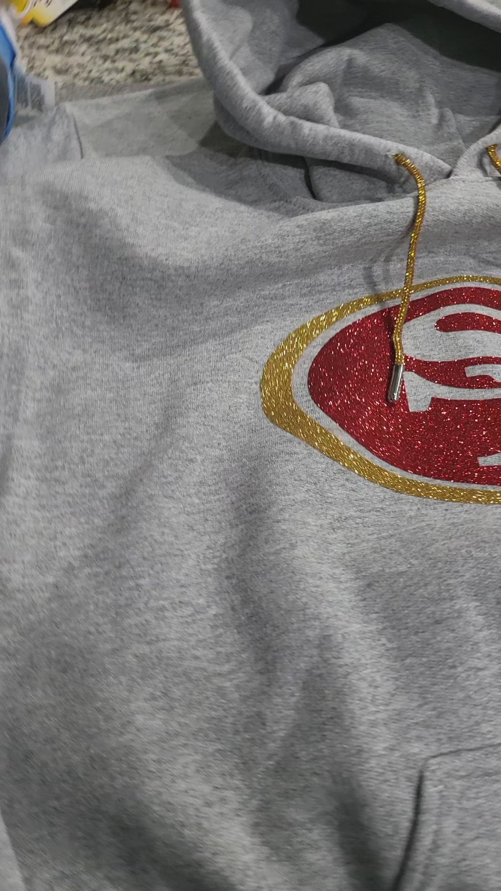 San Francisco 49ers Glitter Hoodie – Red & Gold Sparkle SF Pullover