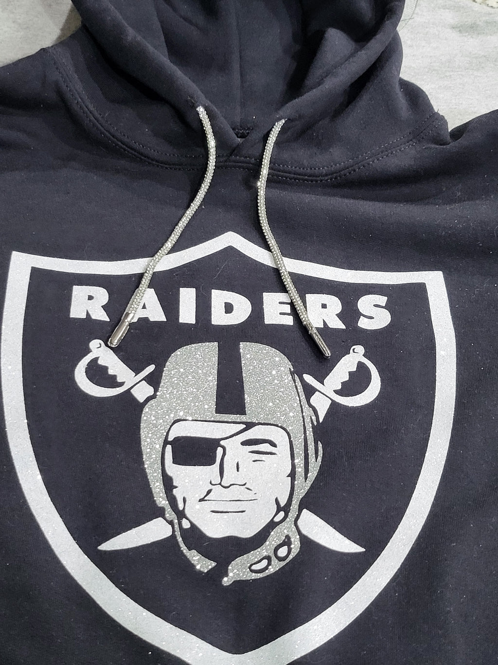 Silver Glitter Las Vegas Raiders Hoodie – Bling Logo Pullover Sweatshirt